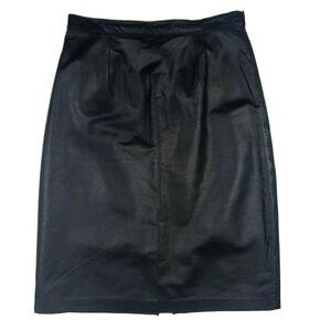 Vintage Leather Pencil Skirt Black Lined Size 8
